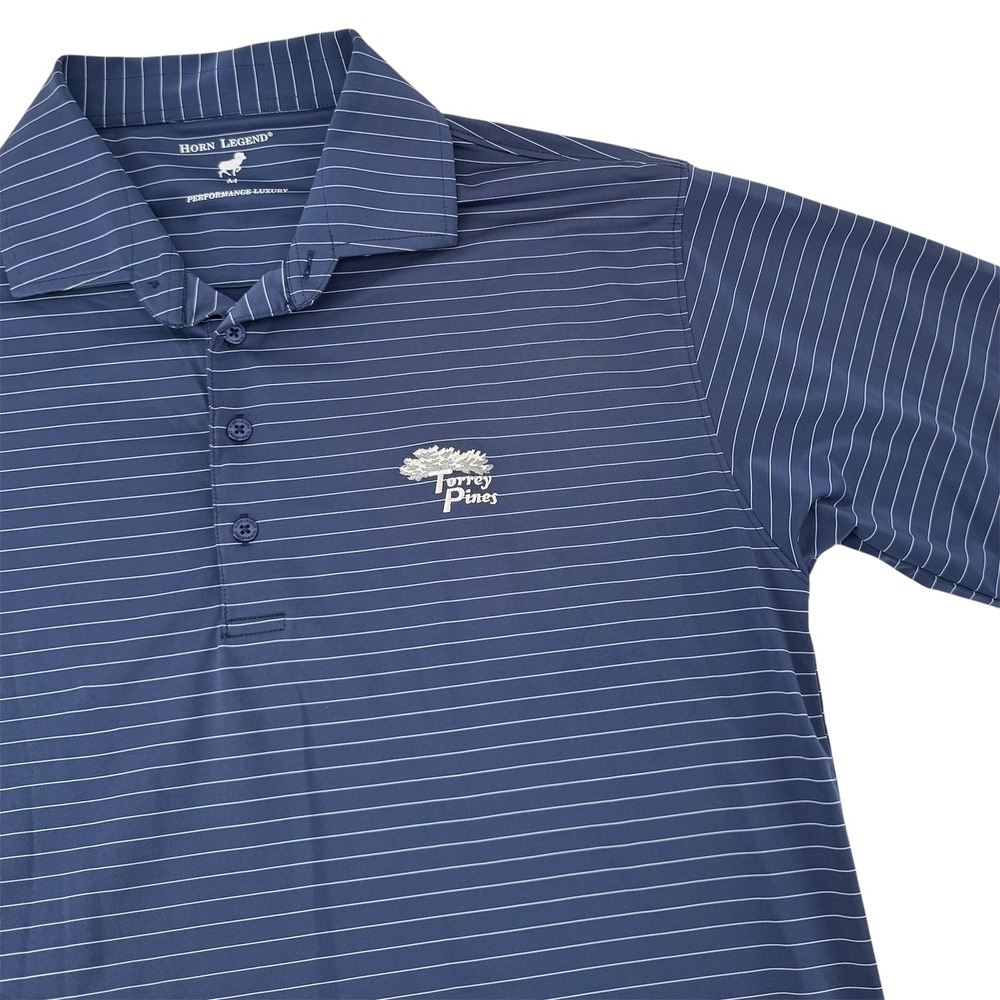 Horn Legend Polo Shirt Mens Medium Blue Torrey Pines Striped Performance Golf